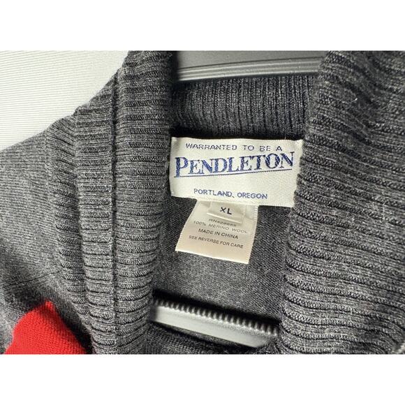 Pendleton Merino Wool Sweater Size XL Red Gray Argyle Turtleneck Preppy Academia - Picture 3 of 5
